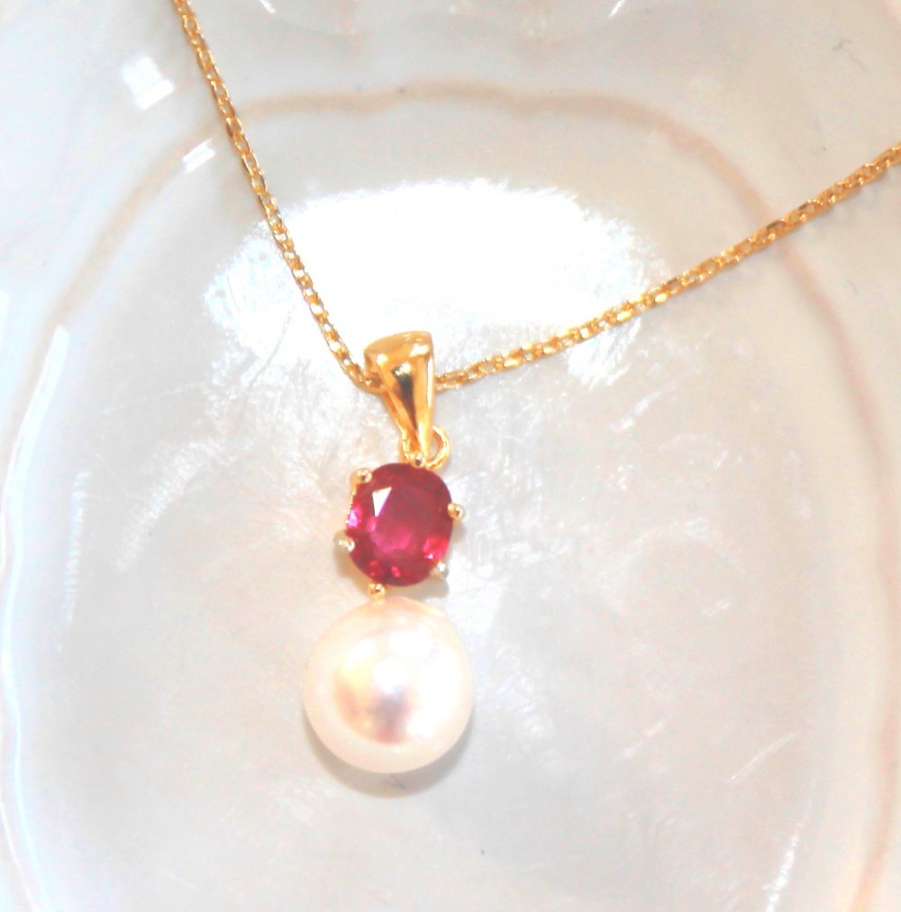 k18 + 18gp - beauty - Ruby & Pearl Necklace