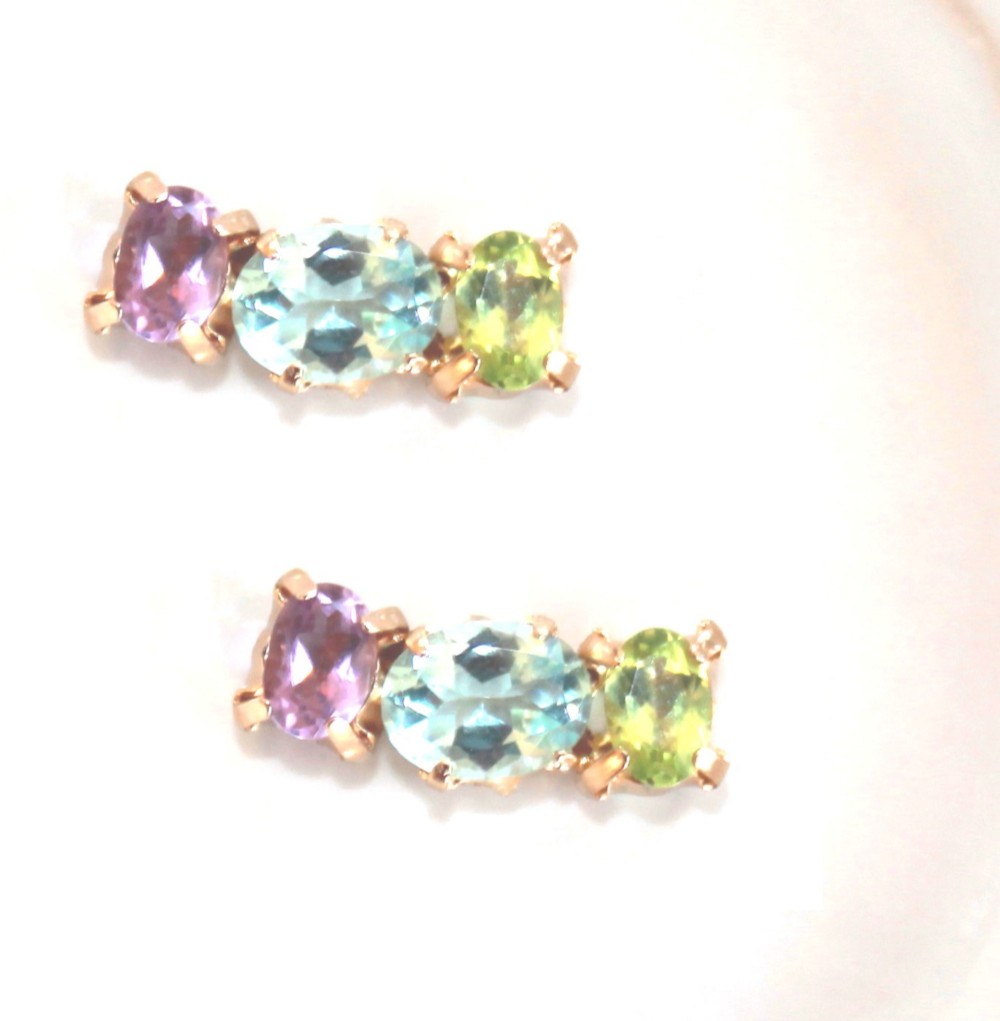 - grape - Topaz & Peridot & Amethyst Earrings