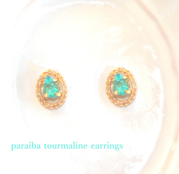 k18 + k18gp - paraiba - Paaraiba & Diamond Earrings 1枚目の画像