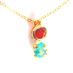 k18 - sweet red - Ruby & Paraiba Tourmaline Necklace 1枚目の画像