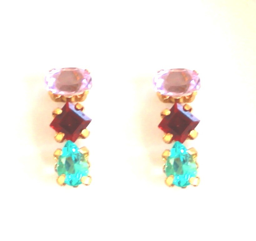 - kakukaku - Amethyst & Garnet & Apatite Earrings