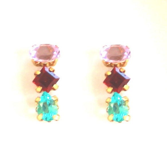 - kakukaku - Amethyst & Garnet & Apatite Earrings 2枚目の画像