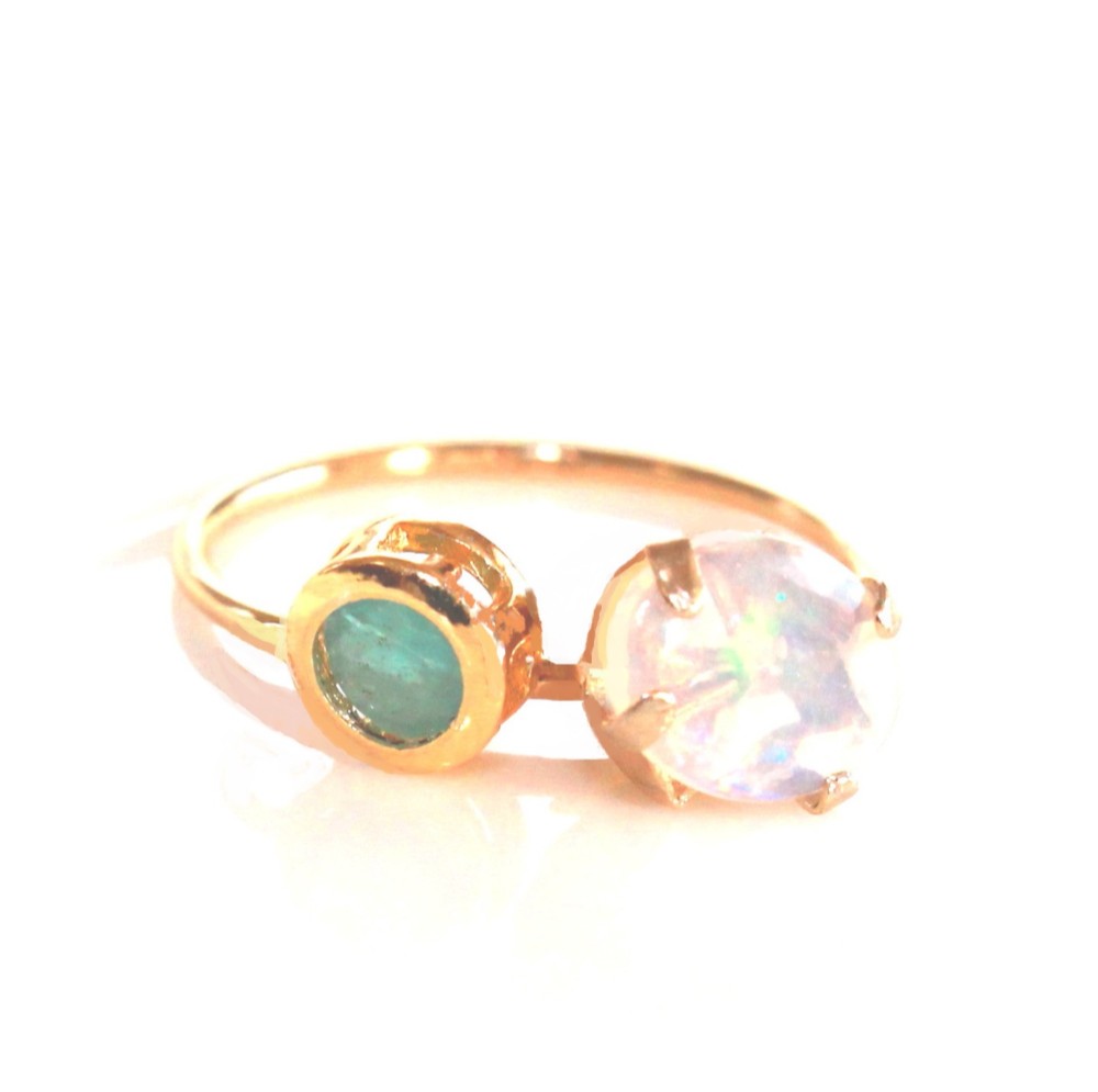 - milky - Grandidierite & Opal Ring