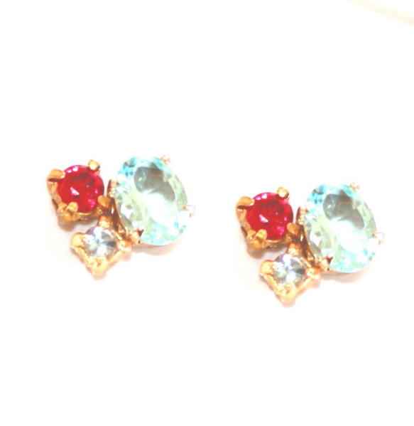 - kirara - Blue Topaz & Aquamarine & Ruby Ring 1枚目の画像