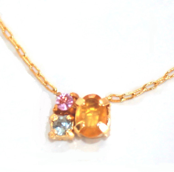 - amami - Yellow & Pink Sapphire & Aquamarine Necklace 2枚目の画像