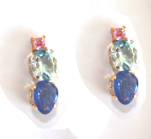 - sukitooru - Pink Sapphire & Topaz & Tanzanite Earrings 1枚目の画像