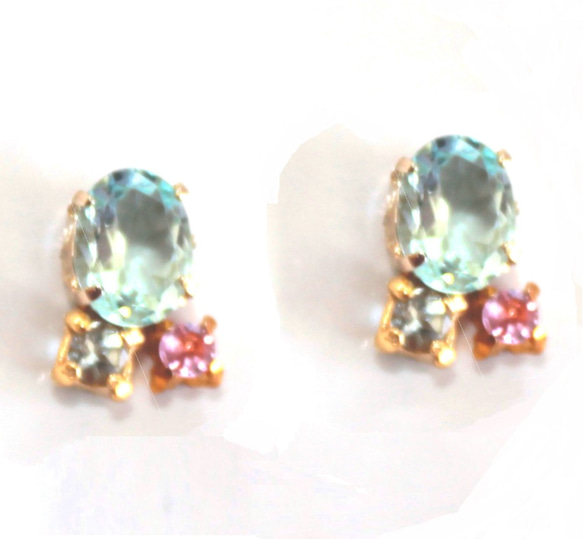 - aqua - Pink Sapphire & Topaz & Aquamarine Earrings 1枚目の画像