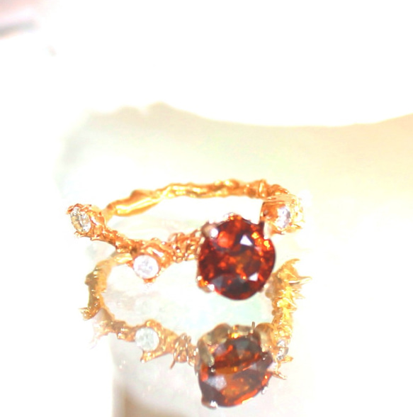 k18 - maligarnet - Orange Garnet & Diamond Ring 2枚目の画像