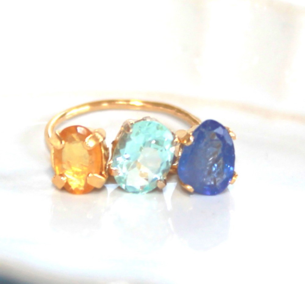 - fashion - Yelllow Sphire & Blue Topaz & Tanzanite Ring