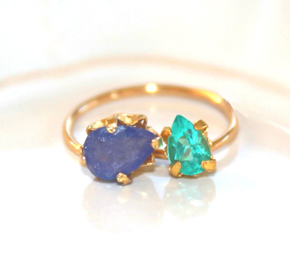 k10- navy - Tanzanite & Apatite Ring 1枚目の画像