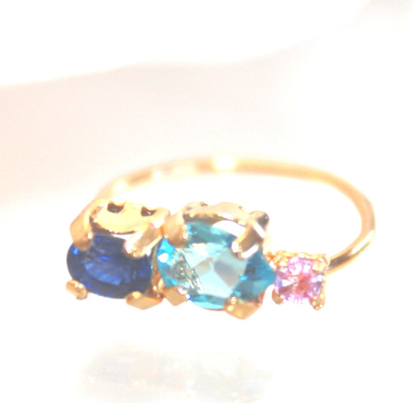 - nouryou - Blue & Pink Sapphire & Blue Topaz Ring 2枚目の画像
