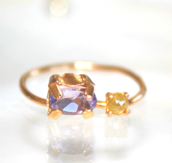 k10 - color - Yellow Diamond & Amethyst Ring 1枚目の画像