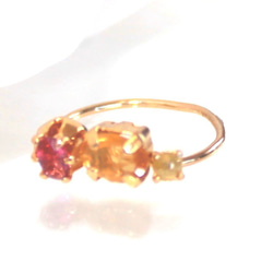 k18gp- color - Yellow Diamond & Sapphire & Rubellite Ring 1枚目の画像