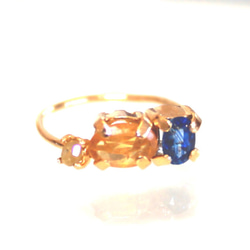 k18gp- color - Yellow Diamond & Sapphire & Rubellite Ring 3枚目の画像
