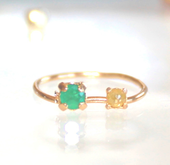 k18gp- color - Yellow Diamond & Emerald Ring 1枚目の画像