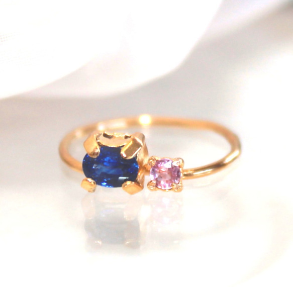 k18gp- hime - Pink & Blue Sapphire Ring 1枚目の画像