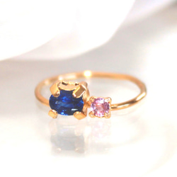 k18gp- hime - Pink & Blue Sapphire Ring 2枚目の画像