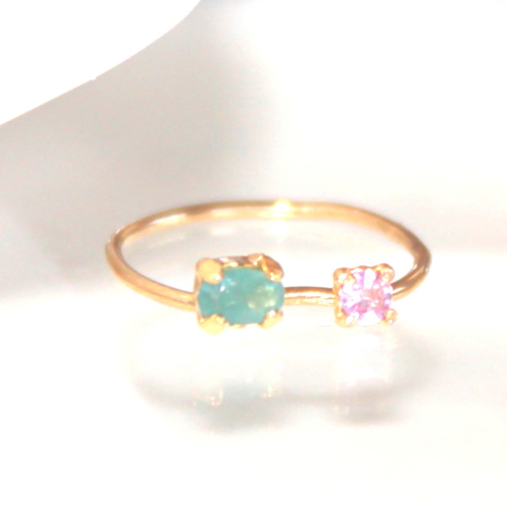 k18gp - color - Paraiba Tourmaline & Pink Sapphire Ring