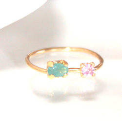 k18gp - color - Paraiba Tourmaline & Pink Sapphire Ring 1枚目の画像