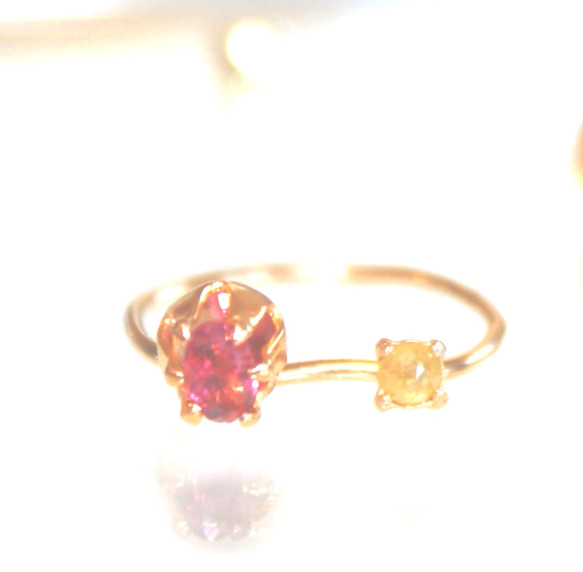 k18gp + k16gp - color - Yellow Diamond & Rubellite Ring 2枚目の画像