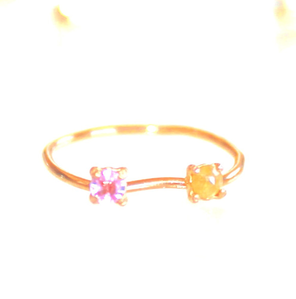 k10 - color - Pink Sapphire & Yellow Diamond Ring 1枚目の画像