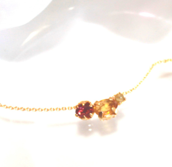 k18gp - color - Yellow Sapphire & Dia & Rubellite Necklace 1枚目の画像