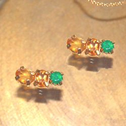 k18gp- golden - Citrine & Yellow Sapphire & Emerald Earrings 2枚目の画像