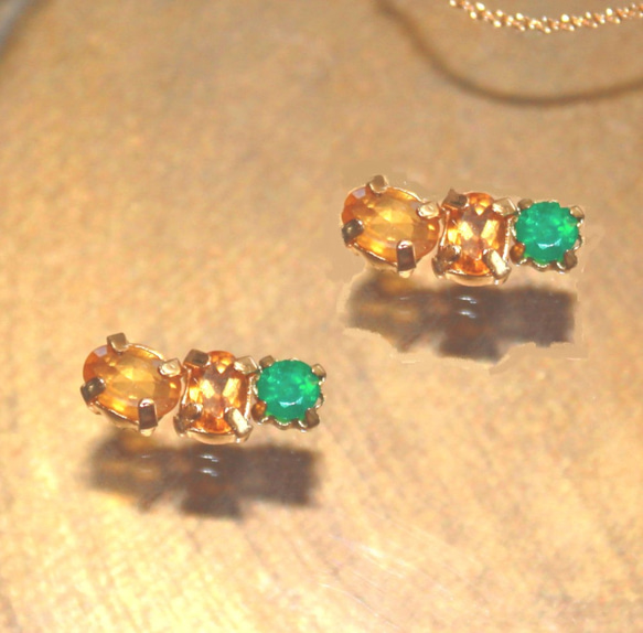 k18gp- golden - Citrine & Yellow Sapphire & Emerald Earrings 2枚目の画像