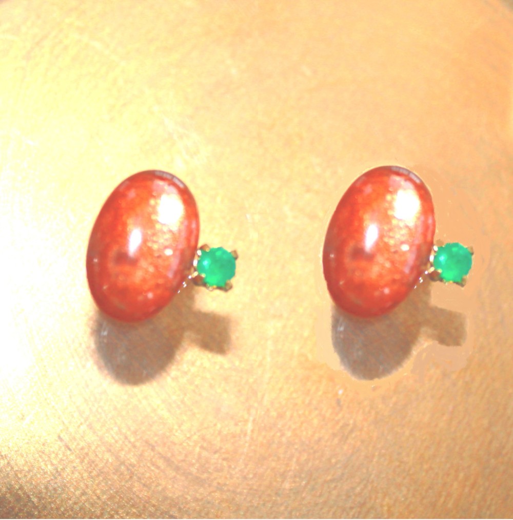 k18gp - golden - Sunstone & Emerald  Pierced Earrings