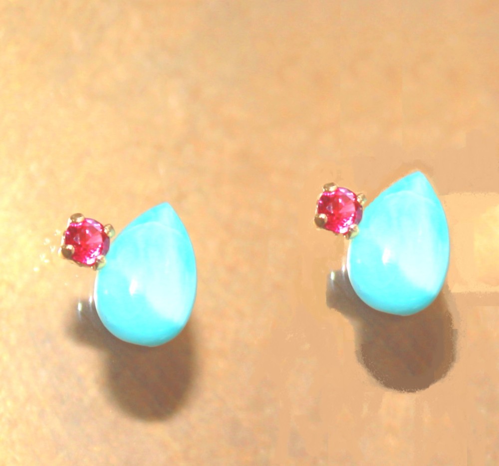 - golden autumn - Larimar & Ruby Earrings