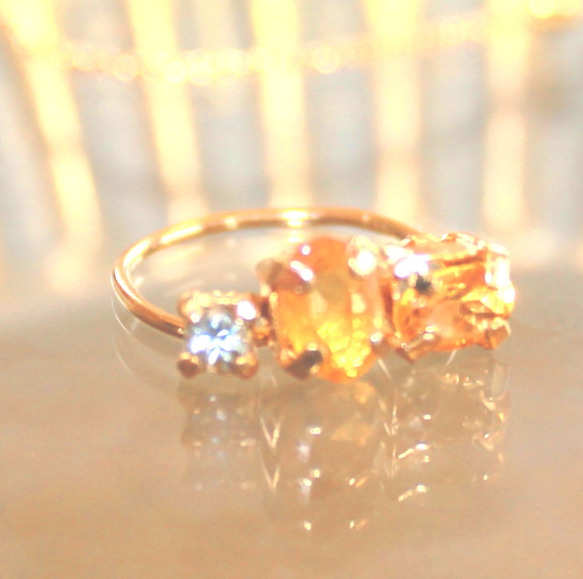 k18gp - golden - Aquamarine & Citrine & Yellow Sapphire Ring 1枚目の画像