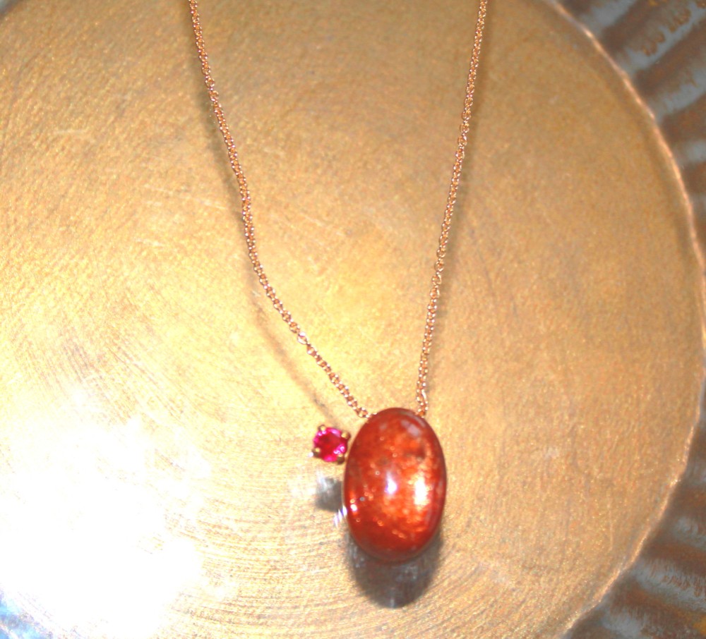 k18gp - golden - Sunstone & Ruby Necklace