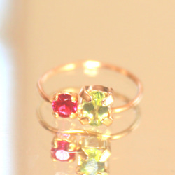 k18gp - golden - Ruby & Peridot Ring 1枚目の画像