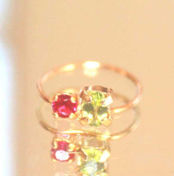 k18gp - golden - Ruby & Peridot Ring 1枚目の画像