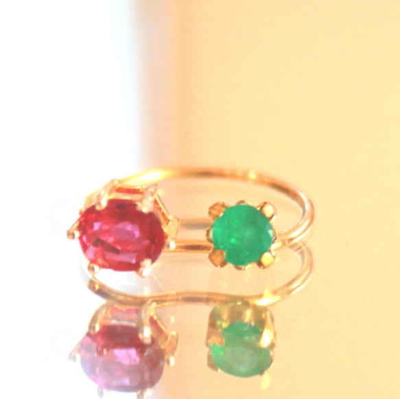 k18gp - akaimi - Ruby & Emerald Ring 2枚目の画像