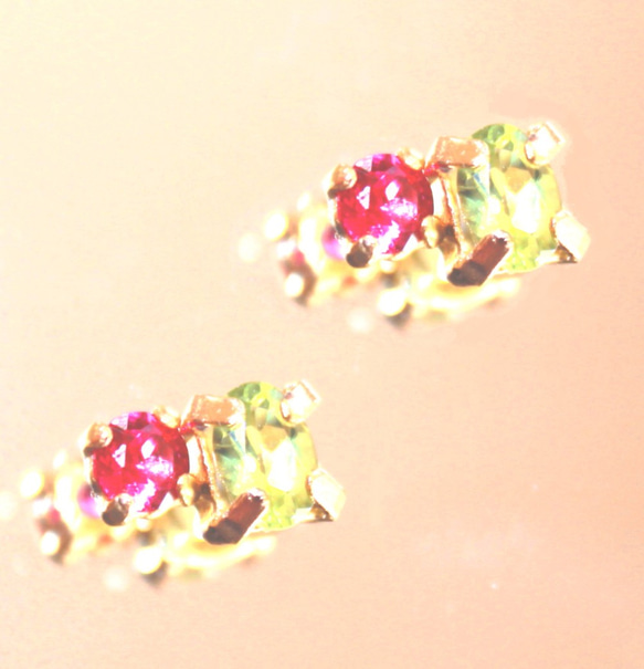 k18gp - akinomi - Ruby & Grossular Garnet Earrings 1枚目の画像