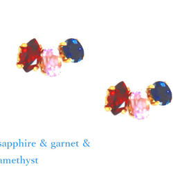 - party - Sapphire & Garnet & Amethyst Earrings/pierce 2枚目の画像