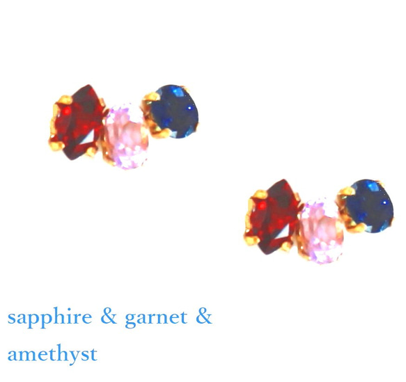 - party - Sapphire & Garnet & Amethyst Earrings/pierce 2枚目の画像