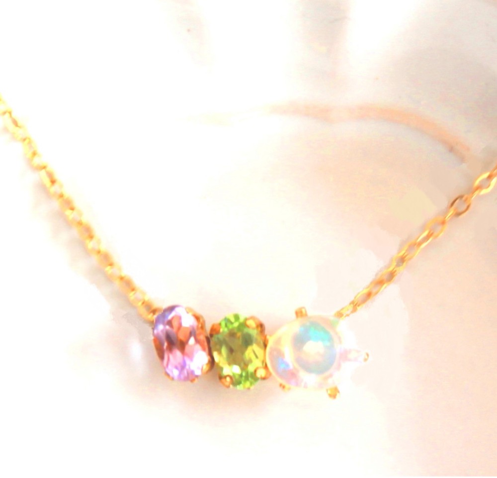 - fruit - Amethyst & Peridot & Opal Necklace
