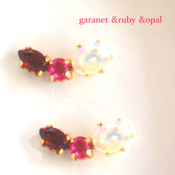 - aki otome - Garnet & Ruby & Opal Earrings / Pierced Earrin 1枚目の画像