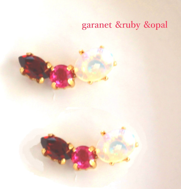 - aki otome - Garnet & Ruby & Opal Earrings / Pierced Earrin 2枚目の画像