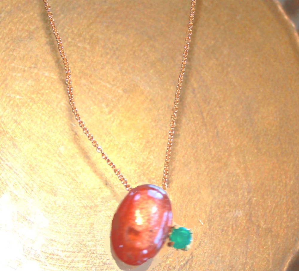 k18gp - golden - Sunstone & Emerald  Necklace
