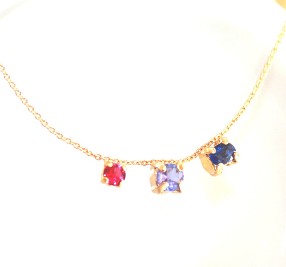 k10 + k18gp- beauty -Tanzanite & Ruby & Sapphire Necklace 2枚目の画像