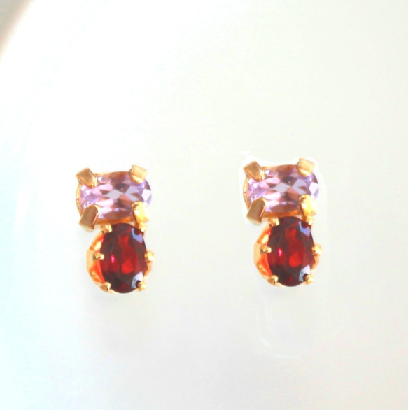 k18gp - kirari - Amethyst & Garnet Earrings/pierce 1枚目の画像