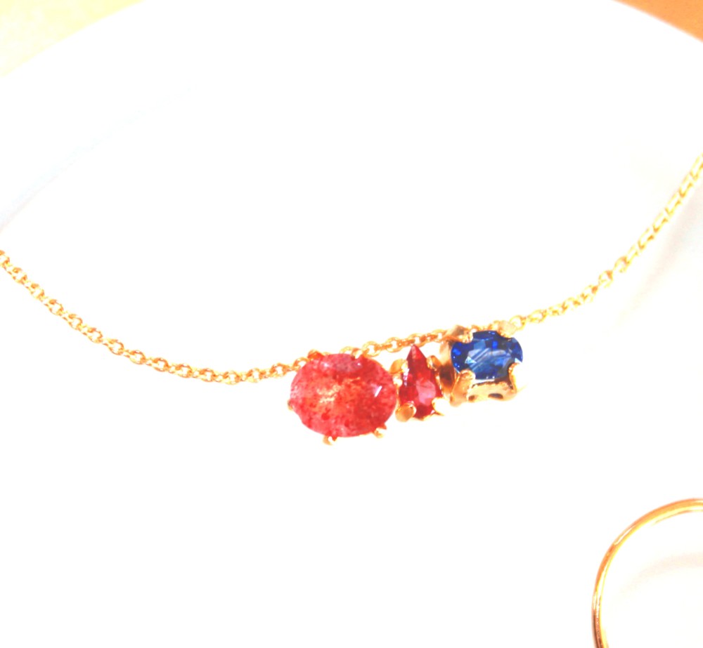 k10 + k18gp Epidote & Rubellite & Sapphire Ring