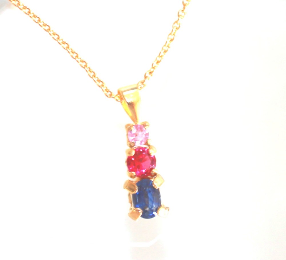 - corundum - Pink Sapphire & Ruby & Blue Sapphire Necklace