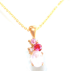 k18gp Ruby & Diamond & Pink Sapphire & Rose Quartz Necklace 2枚目の画像