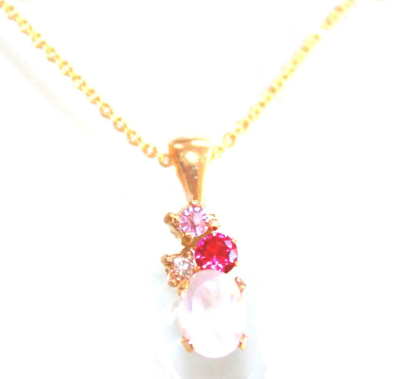 k18gp Ruby & Diamond & Pink Sapphire & Rose Quartz Necklace 2枚目の画像
