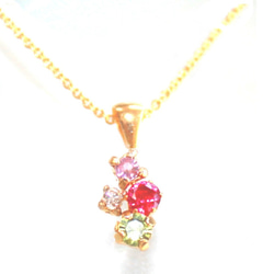 k18gp Ruby & Diamond & Pink Sapphire & Rose Quartz Necklace 3枚目の画像