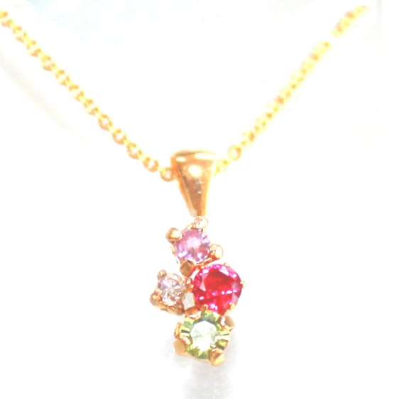 k18gp Ruby & Diamond & Pink Sapphire & Rose Quartz Necklace 3枚目の画像